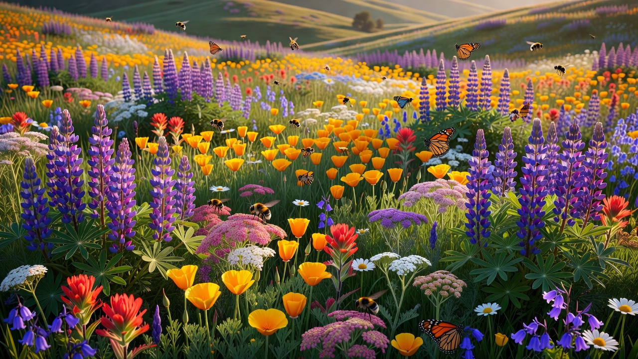 Wildflower meadow in full bloom providing abundant nectar